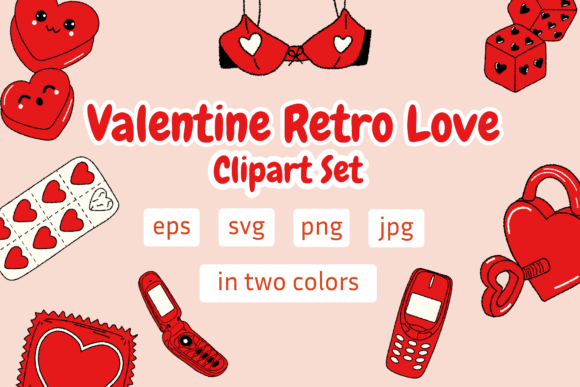 Download Valentine Retro Love Clipart Set - Retro love Collection