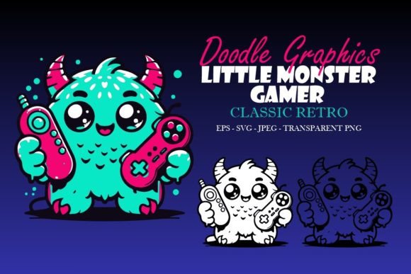 Download Retro Doodle Cute Little Monster Gamer 4 - Retro doodle Collection